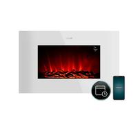 Cecotec Chimenea Eléctrica Decorativa 35” con Mando y WiFi ReadyWarm 3590 Flames Connected White. Máxima Potencia 2000W, 2 Intensidades, Panel Plano de Cristal Templado, Llama Ajustable, Temporizador