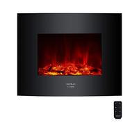 Cecotec Chimenea Eléctrica Ready Warm 2600 Curved Flames. 2000 W, Tamaño 26", 2 Niveles de Potencia, Mando a Distancia, Panel Curvo de Cristal Templado, Temporizador, 25 m2