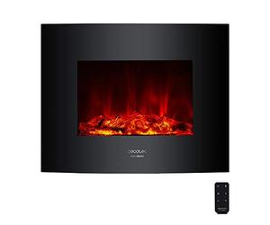 Cecotec Chimenea Eléctrica Ready Warm 2600 Curved Flames. 2000 W, Tamaño 26", 2 Niveles de Potencia, Mando a Distancia, Panel Curvo de Cristal Templado, Temporizador, 25 m2