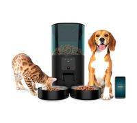 Cecotec Comedero Dispensador Automático para Mascotas con Control WiFi, Cámara y Grabadora de Voz Pumba 8600 Double Meal Vision. 7L, Programable, Control de Porciones, Doble Bowl de Acero INOX, App