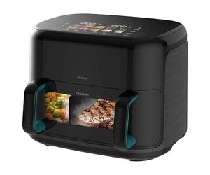Cecotec Freidora de Aire 11 L Cecofry&Grill Smokin'Prime 11000 2800W | Cuatro Resistencias para Dorado Perfecto, Sabor de Parrilla en Carnes, Pared Divisoria Móvil, Convertible en una Sola Cubeta