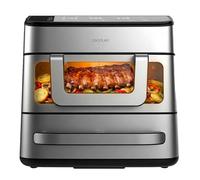 Cecotec Freidora de Aire y Horno 18L Cecofry FoodCourt 18000 4Pizza+. 2700W, Horno Pizza 12" Incluy. Piedra, 9L Freidora Aire, Pared Divisoria, Pantalla Color, Acero Inoxidable, Sincronización Cubetas