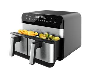 Cecotec Freidora de Aire Digital de 9L Air Fryer Cecofry Advance 9000 Inox | 2800W, 2 Cubetas de 4,5L, Temperatura Dual, Temperatura Regulable de 80-200 ºC, 7 Programas, Panel Táctil Multifunción