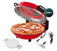 Cecotec Horno Eléctrico para Pizzas Pizza Maker Fun Pizza&Co Mamma Mía Window +. 1200W, Temp. de 15min, Cocina hasta 400ºC, Termostato Regulable, Cocción Uniforme, Placas de Piedra, Indicador Luminoso