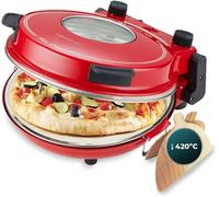 Cecotec Horno grill eléctrico para pizza Fun Pizza&Co Mamma Mía Vista, 1200 W, Temporizador 15min, Temperatura max de 420ºC en 3min, Ventana de visualización, placa de piedra., Rojo | Ventana