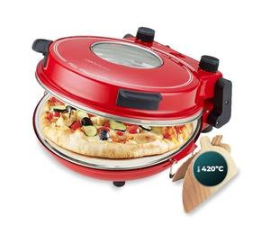 Cecotec Horno grill eléctrico para pizza Fun Pizza&Co Mamma Mía Vista, 1200 W, Temporizador 15min, Temperatura max de 420ºC en 3min, Ventana de visualización, placa de piedra., Rojo | Ventana