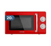 Cecotec Microondas Mecánico de 20 L Proclean 3010 Retro Red. 700 W en 6 Niveles, Temporizador hasta 30 Minutos, Modo Descongelación, Diseño Vintage en Rojo, Acabados en Acero