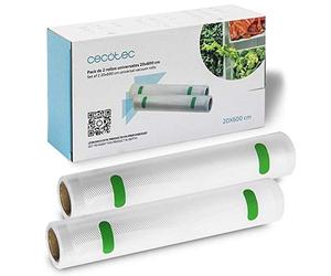 Cecotec Pack de 2 Rollos para Envasadora al vacío. Superficie gofrada, 6 metros de Largo, Permite hacer bolsas de tamaño personalizado, BPA Free (Anchura 20 cm)