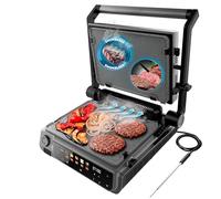 Cecotec Parrilla Eléctrica con Grill Rock'nGrill 2000 Smash PerfectCook. 2000W, Sonda Temp, Smash Burger, Smokeless, Dual Temp, Recogegrasas, Placas Reversibles, Superficie 30x21cm, Acero Inoxidable