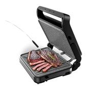 Cecotec Parrilla Eléctrica Grill con Sonda de Temperatura Rock'nGrill 2000 PerfectCook. 2000W, Control Táctil, Dual Temp, Apertura 105ºC, Recogegrasas, Placas Desmontables, 30x23cm, Acero Inoxidable