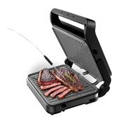 Cecotec Parrilla Eléctrica con Grill Rock'nGrill 2000 PerfectCook. 2000W, con Sonda Temperatura, Control Táctil, Dual Temp, Apertura 105ºC, Recogegrasas, Placas Desmontables, 30x23cm, Acero Inoxidable