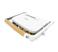 Cecotec Parrilla Eléctrica Rock'Ngrill 1300 Wood W. Potencia de 1300W, Diseño Blanco, Revestimiento Rockstone, Base Antideslizante, Placa Flotante, Indicador Luminoso, Asa de Madera, Versatilidad