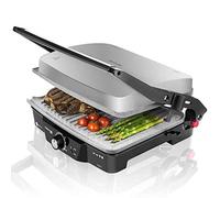 Cecotec Parrilla eléctrica Rock'nGrill 2000. 2000 W, Revestimiento Antiadherente RockStone, Apertura 180º, Adaptable en Altura, Superficie de cocinado 28.5 x 22.5 cm, Acero Inoxidable y Plástico