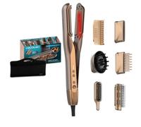 Cecotec Plancha de Pelo con Aire - Placas Vibratorias - 6 Accesorios - AirLisse 6in1 iTwerk Champagne. 1000W, 112000rpm, Doble Placa Calefactora, Tecnología Infrarrojos, 3 Modos, Plasma