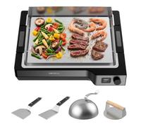 Cecotec Plancha Eléctrica Teppanyaki Steel, 100-250 °C, Placa Desmontable | 360×225 mm, Hasta 250 °, Placa de Acero Inox de 5mm, Control Electrónico + Mando, Display a Color, Accesorios Incluidos