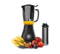 Cecotec Batidora de Vaso Power Black Titanium 2500MAX Go. 2500W Máxima Potencia, 6 Hojas con Recubrimiento de Titanio Negro, Jarra Termorresistente de 1,8L, 5 Velocidades, Incluye Botella Portátil