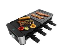 Cecotec Raclette Cheese&Grill 16000 Inox Mixgrill. 1400 W, 8 Personas, 2 Placas antiadherentes, Superficie mixta de 20 x 22 cm, 8 sartenes, Termostato regulable, Apto lavavajillas