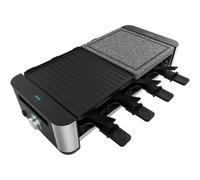 Cecotec Raclette Cheese&Grill 16000 Inox Mixgrill. 1400 W, 8 Personas, 2 Placas antiadherentes, Superficie mixta de 20 x 22 cm, 8 sartenes, Termostato regulable, Apto lavavajillas