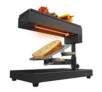 Cecotec Raclette Cheese&Grill 6000 Black. Potencia 600 W, Función Grill, Acabado Acero INOX, Termostato Regulable, 2 espátulas de Madera, Parrilla Superior Antiadherente