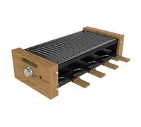 Cecotec Raclette de madera Cheese&Grill 8200 Wood Black. 1200 W, Superficie Grill, 8 Sartenes individuales, Placa antiadherente, Termostato regulable, Diseño extraíble