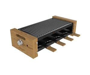 Cecotec Raclette de madera Cheese&Grill 8200 Wood Black. 1200 W, Superficie Grill, 8 Sartenes individuales, Placa antiadherente, Termostato regulable, Diseño extraíble