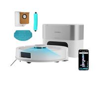 Cecotec Robot Aspirador - Base Autovaciado 3L - IA - Navegación Láser - 2500Pa - Conga Y90 Pearl. Autonomía 240mins en Modo Eco, Cepillo Silicona, Ideal Casas Mascotas., Bluetooth y WiFi, 2 Mopas