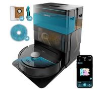 Cecotec Robot Aspirador y Friegasuelos con Base Autovaciado Conga X50. Motor de Succión 15000Pa, Base 4 en 1, Tecnología Láser, Mopas Giratorias, Cepillo Lateral, App y Conexión Bluetooth y WiFi