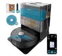 Cecotec Robot Aspirador y Friegasuelos con IA y Base Autovaciado Conga X70. Motor de Succión 15000Pa, Base 4 en 1, Tecnología Láser, Mopas Giratorias, Cepillo Lateral, App y Bluetooth