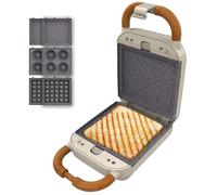 Cecotec Sandwichera Rock'Ntoast Retro One Beige. Tres Placas Intercambiables, Diseño Retro, Revestimiento Rockstone, 700W, Indicador Luminoso, Base Antideslizante, Asa de Tacto Frío, Pinza de Cierre