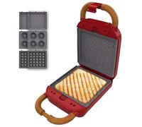 Cecotec Sandwichera Vintage Rock'Ntoast Retro One Red. 700W, 3 Placas Intercambiables, Diseño Retro, Revestimiento Rockstone, Indicador Luminoso, Base Antideslizante, Asa Tacto Frío, Pinza Cierre