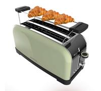 Cecotec Tostador Vertical Toastin' Time 1500 Green, 1500W, Doble ranura larga y ranura ancha 3,8cm, Varillas Superiores, Acero Inoxidable, Apagado y Pop-up Automático, Recogemigas