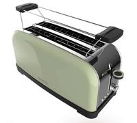 Cecotec Tostador Vertical Toastin' Time 1500 Green, 1500W, Doble ranura larga y ranura ancha 3,8cm, Varillas Superiores, Acero Inoxidable, Apagado y Pop-up Automático, Recogemigas
