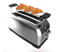 Cecotec Tostador Vertical Toastin' Time 1500 Inox, 1500W, Doble ranura larga y ranura ancha 3,8cm, Varillas Superiores, Acero Inoxidable, Apagado y Pop-up Automático, Recogemigas
