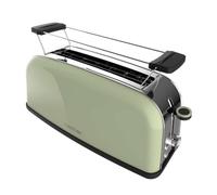 Cecotec Tostador Vertical Toastin' Time 850 Green Long, 850W, Doble ranura larga y ranura ancha 3,8cm, Varillas Superiores, Acero Inoxidable, Apagado y Pop-up Automático, Recogemigas