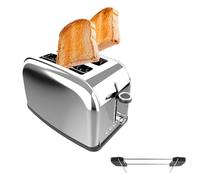 Cecotec Tostador Vertical Toastin' Time 850 Inox Essential. 850W, Doble Ranura Larga y Ancha 3,8cm, Varillas Superiores, Acero Inoxidable, Apagado y Pop-up Automático, Recogemigas