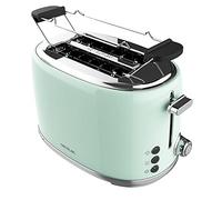 Cecotec Tostadora 2 Rebanadas Toast&Taste 1000 Retro Double Green. 980 W, 2 Ranuras Anchas de 3,8 cm y Cortas, Acero Inoxidable, Varillas Superiores, Potencia Regulable, Bandeja recogemigas