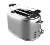 Cecotec Tostadora 2 Rebanadas Toast&Taste 1000 Retro Double Inox. 980 W, 2 Ranuras Anchas de 3,8 cm y Cortas, Acero Inoxidable, Varillas Superiores, Potencia Regulable, Bandeja recogemigas