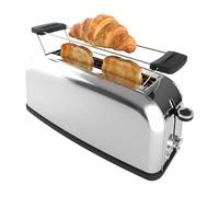 Cecotec Tostadora Pan Ranura Ancha y Larga con Varillas Superiores Toastin' Time 1100 Inox Long Plus. 1100W, 2 Tostadas, Ranura 3,8cm, 7 Niveles de Tostado, Apagado y Pop-Up Automático, Acero