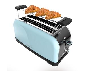 Cecotec Tostadora Vertical 2 Ranuras Largas Toastin' Time 1500 Blue. 1500 W, 4 Rebanadas de Pan, Ranura Ancha 3,8 cm, Soporte para Panecillos y Bandeja Recogemigas, Acero Inox y Azul