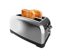 Cecotec Tostadora Vertical 2 Ranuras Largas Toastin' time 1500 Inox Lite. 1500 W, 4 Rebanadas de Pan, Ranura Ancha 3,8 cm, Soporte para Panecillos y Bandeja Recogemigas, Acero Inoxidable