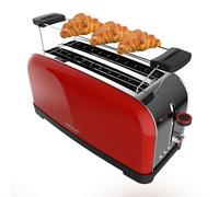 Cecotec Tostadora Vertical 2 Ranuras Largas Toastin' Time 1500 Red. 1500 W, 4 Rebanadas de Pan, Ranura Ancha 3,8 cm, Soporte para Panecillos y Bandeja Recogemigas, Acero Inox y Rojo