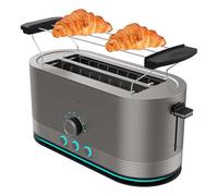 Cecotec Tostadora Vertical de Acero con doble ranura larga Shine&Toast Extra Double. 1400W, Capacidad 4 Tostadas, Ranuras Anchas de 3,8cm, Anillo Luminoso, 7 Niveles de Tostado, Varillas Superiores