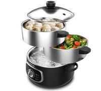 Cecotec Vaporera Eléctrica Vapovita 10L Steelpot. 1300W, Recipientes Inoxidables: 1 Depósito + 2 Vaporeras, Tiempo Ajustable, Apagado Automático, Fácil Limpieza, Tapa Especial, Cocina Saludable