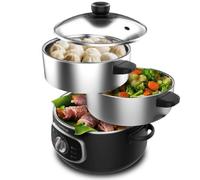 Cecotec Vaporera Eléctrica Vapovita 10L Steelpot. 1300W, Recipientes Inoxidables: 1 Depósito + 2 Vaporeras, Tiempo Ajustable, Apagado Automático, Fácil Limpieza, Tapa Especial, Cocina Saludable