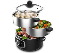 Cecotec Vaporera Eléctrica Vapovita Steelpot. Potencia 1300W, Recipientes Inoxidables, Capacidad 10L, Tiempo Ajustable, Apagado Automático, Fácil Limpieza, Tapa Especial, Cocina Saludable, Seguridad