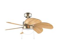 Cecotec Ventilador de Techo 50W EnergySilence Aero 360 Gold&Wood | 92cm, Lámpara Integrada, Bombilla No Incluida, 3 Velocidades, 6 Aspas Reversibles, Interruptor de Cadena, Verano/Invierno