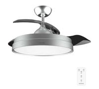 Cecotec Ventilador de Techo con Aspas Retráctites y Lámpara EnergySilence Aero 4280 Invisible Steel. 40 W, Diámetro 42" (106cm), Temporizador, 3 Tonos de Luz, Función Verano-Invierno