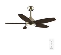 Cecotec Ventilador de Techo con Luz EnergySilence Aero 4200 GoldDarkWood. 53W, Diámetro 42”, Luz LED de 15W en 3 Tonos, Mando a distancia, Temporizador seleccionable, 3 Velocidades y 5 Aspas