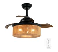 Cecotec Ventilador de Techo con Luz EnergySilence Aero 3600 Invisible Natural Style, Motor DC 25W, Luz LED, 3 aspas retráctiles, 36 pulgadas, Mando, 3 velocidades, temporizador,modo winter/summer
