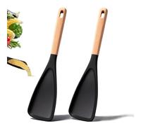 Cedar And Ash Spoon,Multifunction Spatula Cooking Spoon,Heat-Resistant Silicone, Wooden Handle, Safe for Nonstick Cookware, Ideal for Stirring, Mixing, Serving (Black-2pcs)